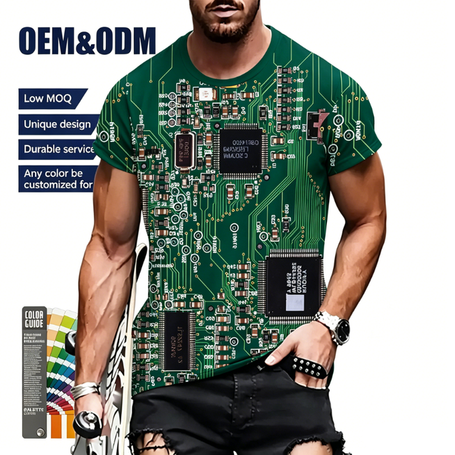 Cool Circuit Board Tech Print Men's Polyester Short Sleeve T Shirt Breathable Casual Tee for Tech Enthusiast Daily Street Wear