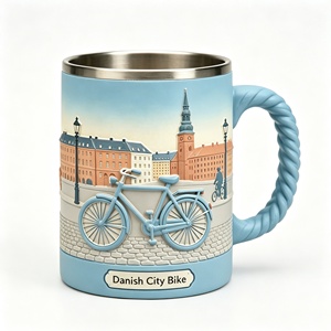 Tazza da tè in poliresina, disponibile OEM e ODM, dipinta a mano, con scultura di bicicletta e ponte danese, tazza da caffè souvenir di viaggio nordico - Product Image 2