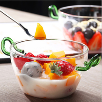 Bol à salade en verre borosilicate résistant à la chaleur personnalisé avec poignée Sans plomb Sans BPA Fait à la main Écologique Vaisselle pour micro-ondes