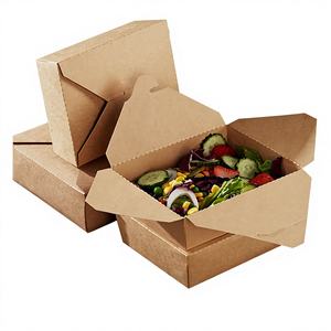 Contenedores de Alimentos de Papel Kraft Ecológicos, Portátiles, Impermeables y Desechables Personalizados para Ensaladas de Frutas, Pollo Frito y Loncheras - Product Image 1