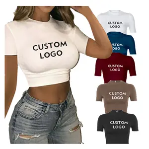 2024 Customize Short Sleeve Plain Crop Tops Gym Fitness Wear T Shirts Basic T-shirts Female White Shirts Crop Top Women Sexy