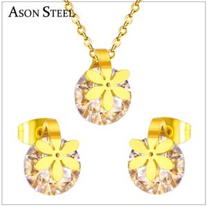 โรงงานจีน รับผลิตแบบ OEM ODM ชุดเครื่องประดับสแตนเลสชุบทอง 18K ชุดสร้อยคอและต่างหูเพชรสวยงาม - Product Image 2