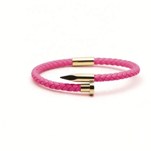 Bracelet tressé Zyo tendance et simple pour homme, style punk, bracelet en acier inoxydable et cuir véritable PU pour femme, avec clou M - Product Image 5