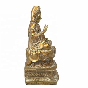 Statua Antica in Resina di Guanyin su Trono di Loto, Figurina di Buddha Kwan Yin, Decorazione Zen Asiatica per Soggiorno e Altare - Product Image 2
