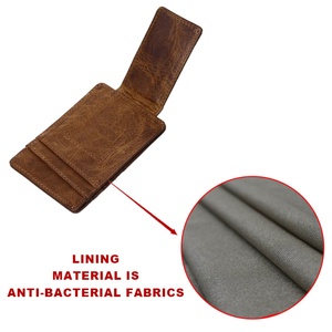 Men's Retro Crazy Horse Leather Wallet with Open Closure Slim Short Length Card Holder Featuring Money Clip and Front <b>Pocket</b> - Product Image 3