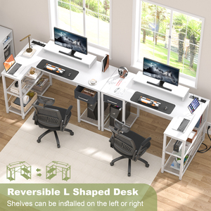 Moderne Simple en forme de L coin <span class=keywords><strong>bureau</strong></span> à domicile LED bande <span class=keywords><strong>bureau</strong></span> de jeu <span class=keywords><strong>support</strong></span> de moniteur tiroir MDF étagères de rangement <span class=keywords><strong>bureau</strong></span> <span class=keywords><strong>PC</strong></span> - Product Image 5
