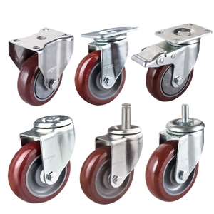 Orta 3/3.5/4/5 inç PU endüstriyel Caster tekerlek üst plaka tekerler ile 125mm döner kırmızı tekerlek OEM özelleştirilebilir