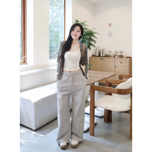 Pantalons et pantalons en molleton à jambe large à quantité minimale de commande basse pour femmes Détail de couture surlignée Taille haute Vietnam Factory - Product Image 3