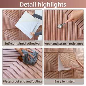 Panneau mural 3D en PVC, papier peint autocollant, carreaux autocollants, texture bois acoustique, autocollant de luxe pour plafond de <span class=keywords><strong>cuisine</strong></span> - Product Image 3