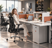 Poste de travail modulaire pour 8 personnes, bureau informatique moderne à plan ouvert avec rangement intégré, mobilier de bureau