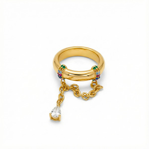 Anillo de cadena de acero inoxidable con diseño de gota de agua y diamantes para mujer, Advanced Sense Pull. - Product Image 5