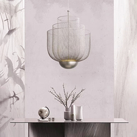 Lustre suspendu moderne pour la maison, lampe à suspension en métal LED pour restaurant, lampe suspendue en métal doré pour restaurant, lustre en maille pour intérieur