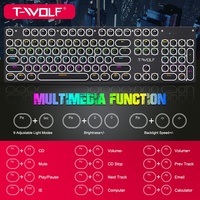 Clavier mécanique rétro T-WOLF T75 Punk, touches rondes, éclairage RGB, design ergonomique, pour jeux e-sport, compatible thaïlandais, russe, coréen