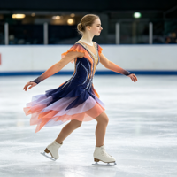Robe de patinage et de danse pour enfants et adultes, dégradé orange et violet, manches à volants, jupe asymétrique avec strass, pour compétition et spectacle de patinage sur glace