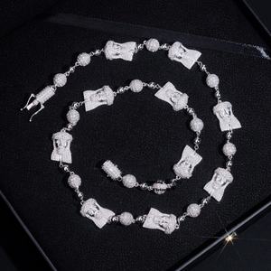 In argento massiccio Jesus testa Mix Micro pavé palla ghiacciata catena del rosario VVS Moissanite diamanti uomini gioielli collana - Product Image 5