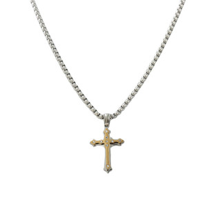 Stainless Steel Cross Pendant <b>Necklace</b> Men's Geometric Design Pave Setting 120221 - Product Image 3