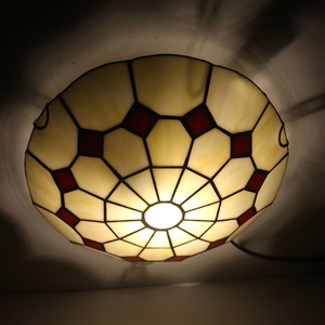 LongHuiJing 12 Inch Stained Glass Flush Mount Lamps Handmade Tiffany Style Two-<b>light</b> Flush Mount Ceiling <b>Light</b> Home Table Lamp - Product Image 1