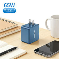 Chargeur de bureau universel NIUBAILE 65W PD3.1 QC2.0 avec 1 port USB-A et 1 port Type-C, câble pliable de 0,9 m, sortie maximale de 18W, prise US/AU/EU/JP