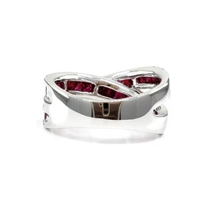 Bijoux fins Brillant Haute qualité Or blanc massif 18 carats Véritable diamant princesse Pierre précieuse rubis du Sri Lanka Bague torsadée pour fille - Product Image 3