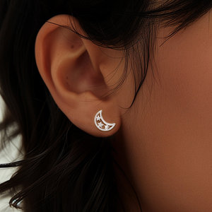 CANNER Boucles d'oreilles clous en argent sterling 925, motif étoile et lune, style simple, pour femme, vente en gros - Product Image 5