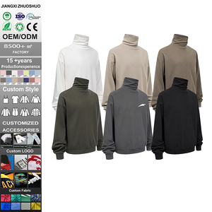 Sudadera de Algodón Holgada <span class=keywords><strong>con</strong></span> Cuello Alto <span class=keywords><strong>y</strong></span> Logotipo Personalizado para Hombre, de Manga Larga, Color Sólido, Hombros Caídos, Transpirable, 305 g/m² - Product Image 1