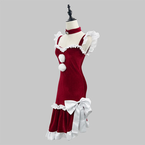 Women Christmas Dress Plus Size Bodycon Velvet Maid Costume Red With Hat And Gloves - Product Image 4