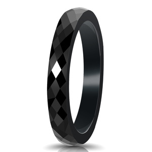 Bagues en céramique noires et blanches de 3 mm de large, motif diamant à facettes, bijoux de mariage unisexes - Product Image 5