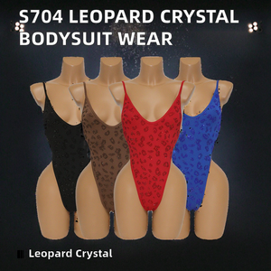 Horae S704 Nouveau Justaucorps Imprimé Léopard avec Cristaux, Tenue de Danse Exotique Sexy, Maillot de Bain Une Pièce Orné de Strass, Vêtement de Performance - Product Image 2