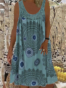 Europe et États-Unis Chemise à poches sans manches T-shirt Robe imprimée Robes décontractées sans manches - Product Image 1