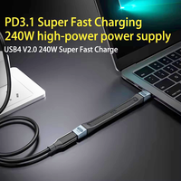 Kabel Thunderbolt 3 Tipe-C ke Tipe-C 8K PD 240W 80Gbps dengan Pengisian Cepat 5A, Material FPC, Chip E-Marker
