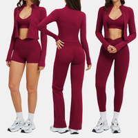 Ensemble de yoga 5 pièces pour femme : Veste zippée, soutien-gorge de sport dos nu, short taille croisée, leggings à poches, pantalon évasé – Tenue de sport et athleisure