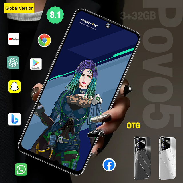 Povo5 Smartphone 6.53 Inch Incell Punch Screen 4G Unlocked Mobile Phone 3GB+32GB Dual SIM Cellphone