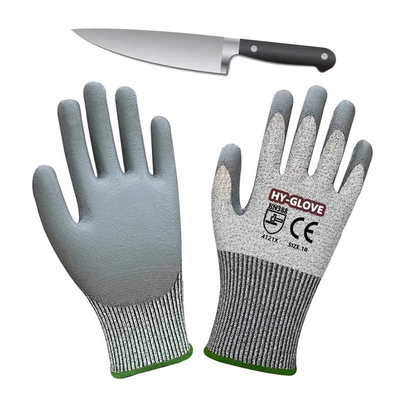 Werkseitig CE EN388 HPPE Shell PU Dipped Level 5 Arbeits schutz Anti-Cut-Handschuhe Handschutz Schnitt feste Arbeits handschuhe