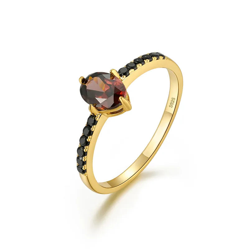 EQR26 Luxury Jewelry Rings Fashion Vintage Brown Zircon Engagement Gold Plated Rings 925 Sterling Silver Diamond Ring For Women