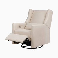 Fauteuil inclinable pivotant moderne en tissu de laine d'agneau blanc, fauteuil à bascule pour salon avec pieds en bois et siège rembourré