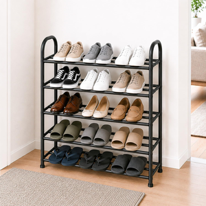 4 Tier <b>Shoe</b> Rack Standing <b>Storage</b> Organizer Metal Entryway Hallway Narrow Space Saving Vertical <b>Shelves</b> Black CE Certified - Product Image 4