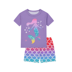 Conjunto de Pijama de Verano para Niñas con Estampado Degradado de Sirena, Ropa de Dormir de Manga Corta con Estampado de Escamas - Product Image 1