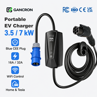Borne de recharge murale portable EVSE pour Tesla, monophasée 3,5 kW 7 kW 16 A 32 A, prise CEE bleue, contrôle Wi-Fi rapide