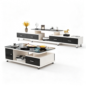 <span class=keywords><strong>Tavolino</strong></span> da Caffè in Vetro Nero e Mobile <span class=keywords><strong>TV</strong></span> Bianco di Alta Qualità con <span class=keywords><strong>Basso</strong></span> MOQ - Product Image 1
