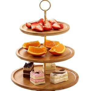 supplier bamboo cake stand food serving tower tray round fruit