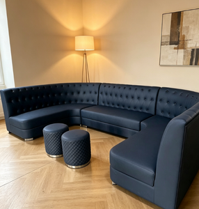 Ensemble de canapés modulaires en cuir capitonné bleu marine de luxe en forme de U avec ottomanes assorties pour KTV, hôtel, salon VIP - Product Image 2