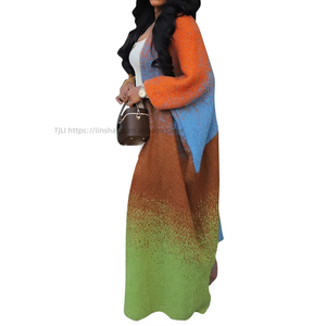 Cárdigan maxi de punto ombré para mujer, estilo oversize con mangas murciélago, abertura frontal, abrigo largo tipo duster, a la moda - Product Image 2