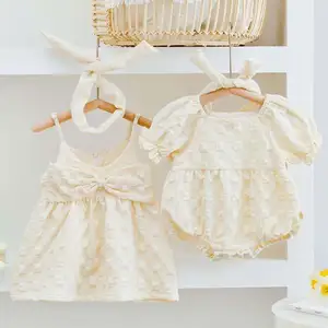 夏の赤ちゃん無地エレガント半袖ドレスセットベビードレス服セットベビーコットンかわいい服セット