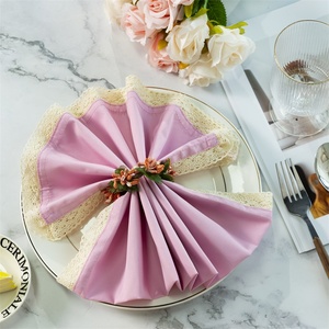 Venta al por mayor de servilletas de lino y algodón de primera calidad con borde de encaje textura de lujo para recepciones de boda de lujo - Product Image 1