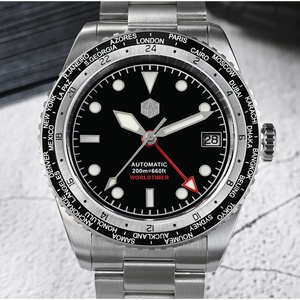 นาฬิกาดำน้ำ San Martin SN0112 สำหรับผู้ชาย ตัวเรือนแบบ World Time Bezel สปอร์ตหรูหรา NH34 GMT ธุรกิจ ระบบอัตโนมัติ กลไกจักรกล กระจกแซฟไฟร์ กันน้ำลึก 200 เมตร - Product Image 5