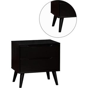 Mid Century Modern <b>Black</b> Nightstand 2 Drawers Solid Wood Round Tapered Legs Bedroom Furniture <b>Bedside</b> <b>Table</b> - Product Image 5