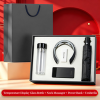 Ensemble cadeau personnalisé pour voyage d'affaires, cadeau haut de gamme pour cadres, comprenant un gobelet en verre de 350 ml à usage quotidien + un masseur pour le cou + une batterie externe + un parapluie