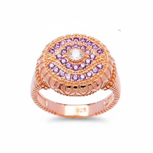Amethyst <b>CZ</b> Stone Eye Shape Traditional Style Unique Design Cluster <b>Ring</b> Wholesale Handcrafted Zircon Silver Jewelry - Product Image 2