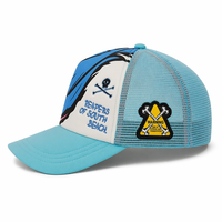 Gorra Trucker de Espuma de Velour con Estampado de Calavera Personalizado y Puntos de Leopardo, Logotipo de Hoja Bordado en 3D, Malla Trasera, Visera Curva, Bordado a Mano Personalizado OEM
