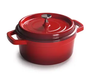 Juego de utensilios de cocina antiadherentes de hierro fundido, esmalte rojo de 20 cm, olla de sopa, cazuela de Horno Holandés con tapa